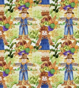 Scarecrow Cornucopia Fall Autumn Cotton Fabric Yard - Picture 1 of 2