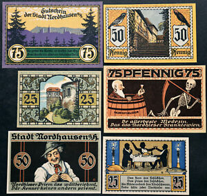 NORDHAUSEN 1921 "Chewing Tobacco/Brandy" Complete Series German Notgeld Skeleton