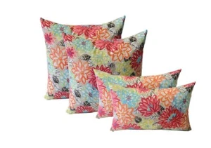 Set of 4 Outdoor Pink Artistic Floral Pillows, 17" Square & 12" x 20" Rectangle - Picture 1 of 4