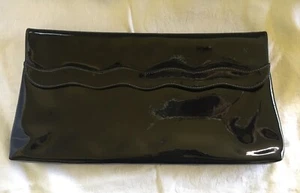 Clutch BAG Black Faux patent leather 70s Vintage Purse Envelope - Picture 1 of 5