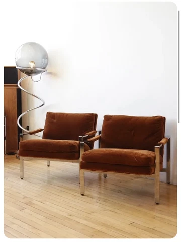 '72 Thayer Coggin Flat Bar Lounge 2 Chairs Vintage Original Chair Milo Baughman Cover