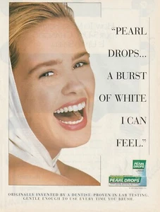 Pasta de dientes Pearl Drops 1994 anuncio impreso Woman Smile - Ráfaga de blanco de colección años 90 - Imagen 1 de 4