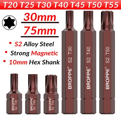 T20 25-T55 Torx Screwdriver Bits Set Magnetic Impact Drill Driver Hex Shank 10mm - Image 1 of 4