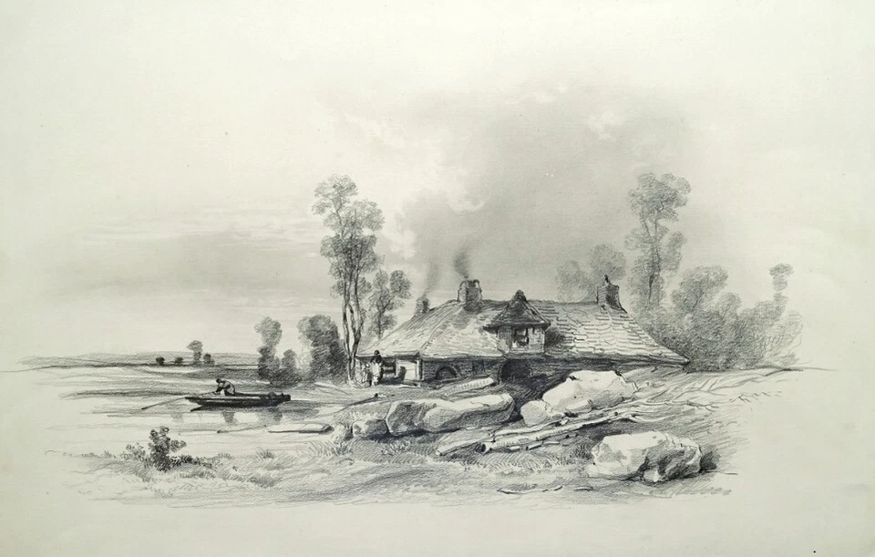 Jules Achille NOËL (1810 -1881) Paysage animé Bretagne -  Dessin original ancien - Photo 1/1