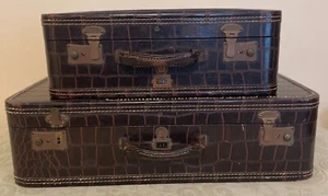 Antique Kessler Luggage NYC 11 Vintage Alligator Skin Pattern Suitcase Set of 2 - Picture 1 of 20