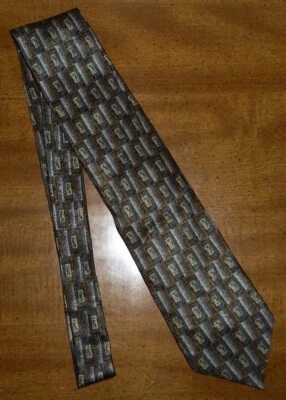 CORBATA HOMBRE LOUIS ROTH 100% SEDA - GRIS Y MARRÓN ESTAMPADO GEOMÉTRICO - LARGA 63" Foto 1 de 2