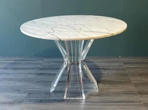 Vintage Lucite Dining Table with Italian Marble Top, Marble Top Table - Picture 1 of 8