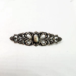 Vtg Sterling Silver Art Nouveau Repousse Openwrk Floral Bar Brooch Pin Victorian - Picture 1 of 6