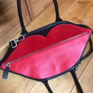 Lulu Guinness Black Grainy Leather Large Valentina Tote Crossbody Very Good Rare - Picture 1 of 9