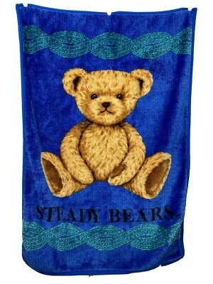 Steady Bears Blue Baby Blanket Tan Teddy Bear Plush Thick Luxe Fleece Throw  - Image 1 of 4