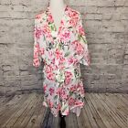 Show Me Your Mumu White Pink Floral Short Sleeve Brie Robe One Size