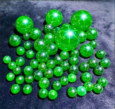 Top Quality Green Round Bead 6 Star Sapphire Lab-Created AAAA+ Loose Gemstone - Image 1 of 4