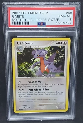 Pokemon PSA 8 NM-MT Gabite 48/123 Mysterious Treasures Prerelease STAFF S#7597 - Image 1 of 2