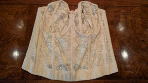 Vintage Elila Spitzen Longline Bügel #6621 hellbeige Vollschale Spitzen BH 42 D - Bild 1 von 11
