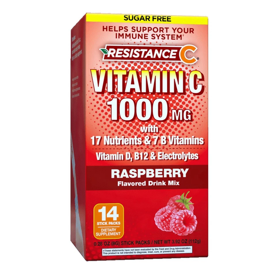 Resistance C витамин C и электролитные палочки упаковки, малиновый вкус, 14 шт. - Изображение 1 из 4