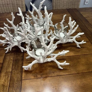 pottery barn wrought iron Indoor/ Outdoor Coral Reef Candle Stand, White - Picture 1 of 8