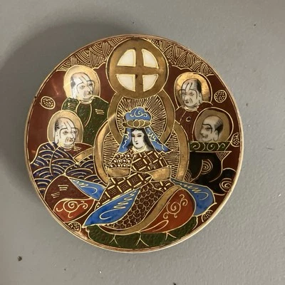 Occupied Japan Rare Satsuma Goddess & Immortals Saucer/bowl, hand-painted 4.75” - Image 1 of 2