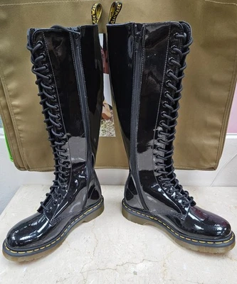 Dr Marten Vintage Patent Leather  20 Eye Knee High Boots with Zip Closure - Sz 6 - Image 1 of 4
