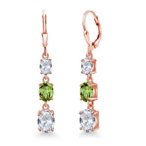 18K Rose Gold Plated Silver White Topaz 3 Stone Dangle Earrings For Women (6.00 - Picture 1 of 6