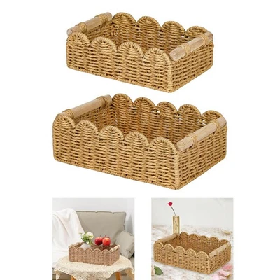 Paper Rope Storage Basket Handwoven Organizer Counter Bedroom Decorative Bin - Image 1 of 2
