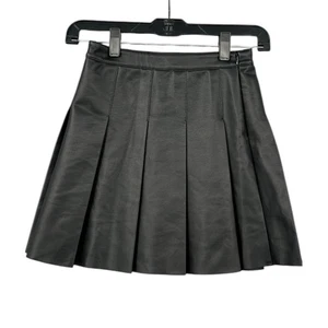 Zara Black Faux Leather Pleated Side Zipper Modern Trendy Skirt Girls Size 9 - Picture 1 of 6