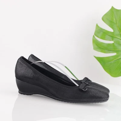 Munro Womens Randa Size 10 N Black Crosshatch Bow Wedge Heel Comfy Dress Shoe - Image 1 of 4