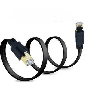 CAT8 Flat Braided Ethernet Cable 3/6/10/16/30FT RJ45 CAT 8 Internet Cable - Picture 1 of 16