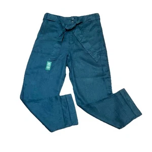 NWT Lauren Ralph Lauren Linen Belted Pants Size:10 Seam Front Pockets Navy Blue - Picture 1 of 13