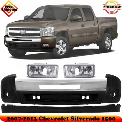 Front Bumper Chrome Kit With Lights Pair For 2007-2013 Chevrolet Silverado 1500 Foto 1 de 4