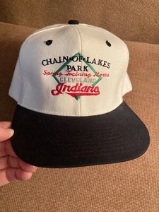 Vtg Cleveland Indians Blue/White Fitted Sz 7 1/4 Chain Of Lakes Baseball Cap - Picture 1 of 6