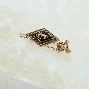10K YG Fouled Anchor Pledge Pin with Seed Pearls & Black Onyx Circa 1930 - Picture 1 of 5