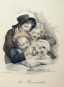 BOILLY, Louis-Léopold - "Les Moustaches" - Streich - kol. Lithographie 1824 - Picture 1 of 2