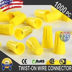 (1000) Yellow Twist-On Wire Connector Connection nuts 18-12 Gauge Barrel Screw - Picture 1 of 4