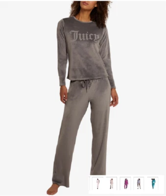 Juicy Couture Velour 2pc Sleepwear Set Rhinestone Logo PJ M L XL Pink Black - Image 1 of 4