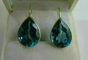 4.00Ct Pear Cut Lab Created London Blue Topaz Earrings 14K Yellow Gold Plated - Picture 1 of 6