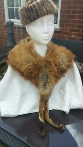 Vtg Original 40s Glamorous Plush Red Cream Canadian Fox Fur Stole & Feet. - Picture 1 of 12