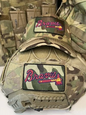 Military Combat Camouflage Atlanta Braves Patch - Baseball W Vlcro - Image 1 of 4