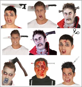 Halloween Knife Through Head Headband Adult Unisex Fancy Dress Costume Accessory - Picture 1 of 10
