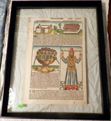 1493 Incunable leaf LIBER CHRONICARUM Tabernacle, Priestly Vestments Judaica - Image 1 of 4