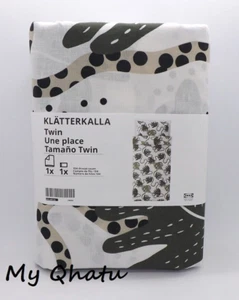 Ikea KLATTERKALLA Twin Duvet Cover w/ Pillowcase Bed Set White/Green NEW - Picture 1 of 5