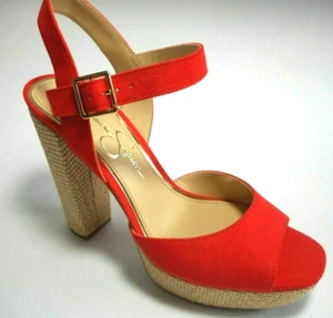 NEW JESSICA SIMPSON Size 8.5M Tangerine Velour High Heel Sandal Shoes - Picture 1 of 5