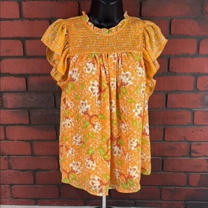 Top para mujer Maison d'Amelie pequeño floral naranja y verde - Imagen 1 de 7