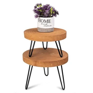 Wood Plant Stand Mini Mid Riser Stand Decor 2 Pack Wooden Plant Stool Indoor ... - Picture 1 of 8