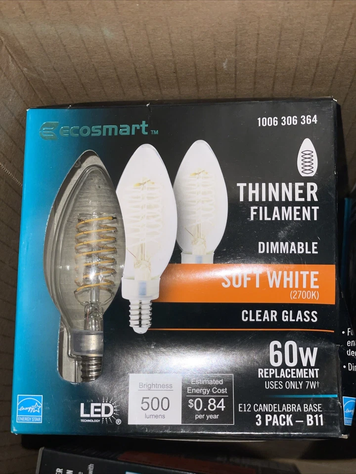 Ecosmart - 60-Watt B11 Dimmable E12 Candelabra Fine Bendy Filament LED Vintage - Image 1 of 1