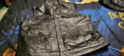 男式黑色皮革背心摩托车  — 第 1/3 张图片