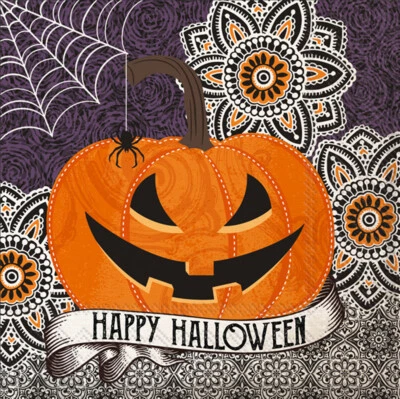 Arte Decoupage Artesanal-Invitado/Tamaño Cóctel, Feliz Halloween Jack-o-Lantern Foto 1 de 2