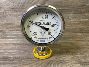 WIKA EN 837-3 Manómetro Autoclavable 1.5"" Tri Abrazadera 30inHG/60 psi - Imagen 1 de 10