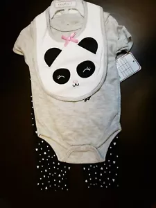 GIRLS INFANT CONTACT BABY PANDA BEAR HUG BODYSUIT 3 PIECE SET SIZE 6-9 MONTHS - Picture 1 of 12