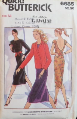 Butterick Sewing Pattern 6685 Misses Unlined Jacket Fitted Dress Size 12 VTG UC - Image 1 of 4