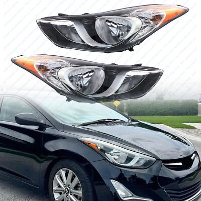 For 2011 2013 Hyundai Elantra Chrome Halogen Headlights Assembly Left Right Pair - Image 1 of 4